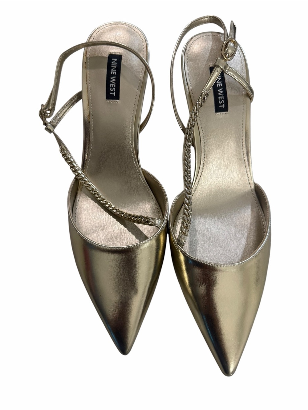 Nine West Women's wnGISHA 3 Gold Pointed-Toe Slingback Heels